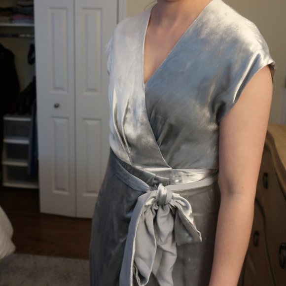 NWT J. Crew Silver Velvet Wrap Dress - Picture 5 of 13